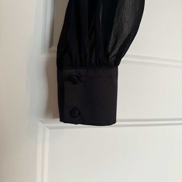 Dynamite Satin V-Neck Sheer Balloon Sleeve Crop Top Blouse - Picture 9 of 9